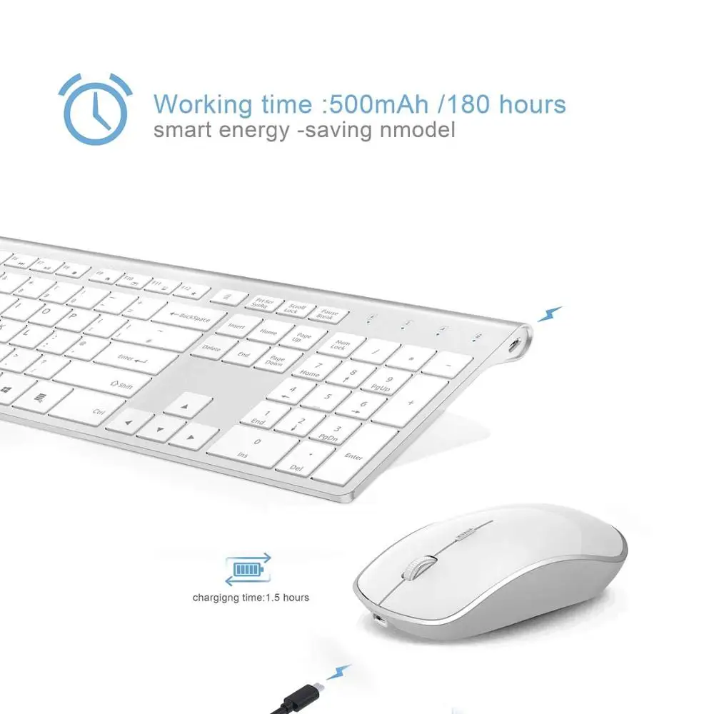 Wireless keyboard and mouse combination 2.4 gigahertz stable connection rechargeable battery UK/Fra