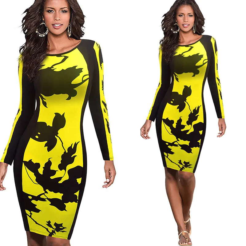 Хорошее-forever винтажное контрастное цветное лоскутное vestidos деловые вечерние облегающее женское элегантное зимнее платье u346