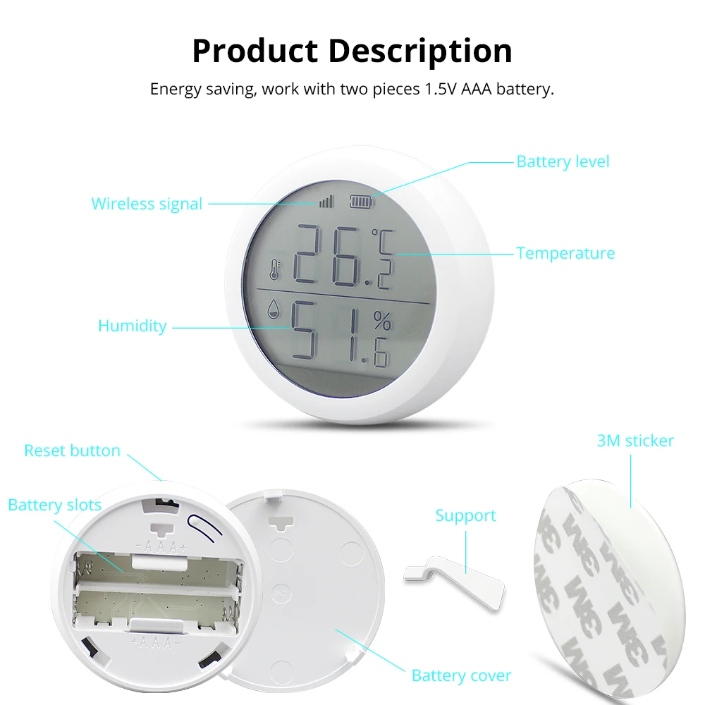 Temperatura e Sensor de Umidade com Display Funciona com Amazon Tuya Zigbee Google Assistente Casa Lcd - Image 5