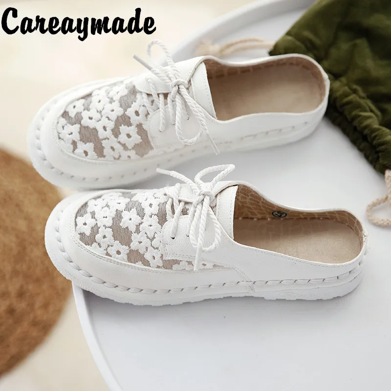 

Careaymade-Daisy summer lace up mesh slippers sweet student shoes versatile art model soft soled hand simple sandal girl shoes
