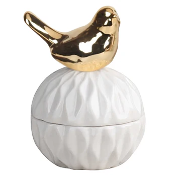 

Nordic Golden Ceramic Animal Jewelry Storage Box Necklace Ring Earrings Makeup Organizer Mini Desktop Little Bird