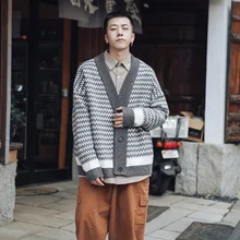 Свитер с v-образным вырезом, мужской вязаный свитер, кардиган, кардиган, Одноцветный, обычный, Повседневный, деловой, японский стиль, корейский стиль