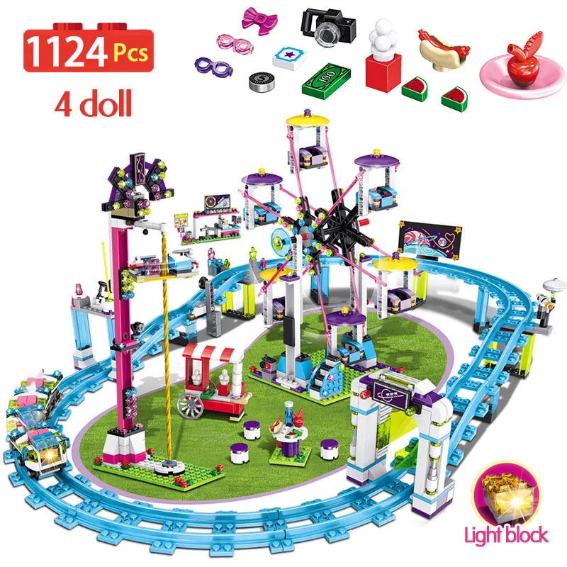 

New 1124pcs Girls Blocks Compatible Legoinglys Friends Amusement Park Roller Coaster Figure Model Building Toys Hobbie Children