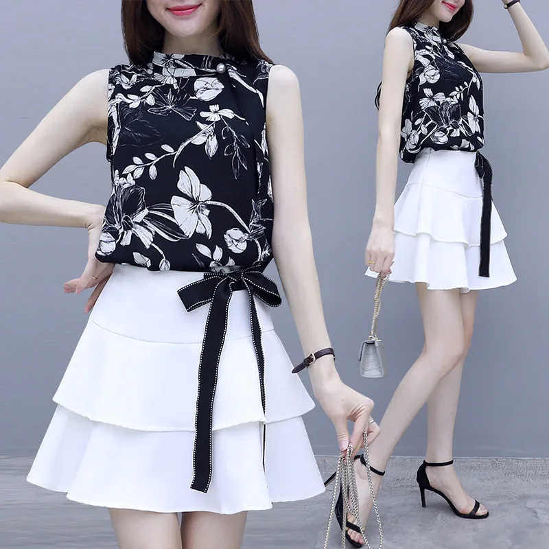 

2019 Summer Wear New Style Korean-style Slimming Western Style by Age France Non-mainstream Very Fairy of Skirt Two-Piece Set
