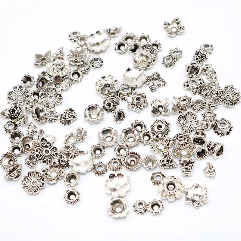 200pcs wholesale Большое количество, маленькие Стильные цветочные бусины, колпачки, металлические винтажные серебряные бусины, большие бусины, кепки, рукоделие, серебряные бусины, колпачки s - Цвет: 200pcs wholesale