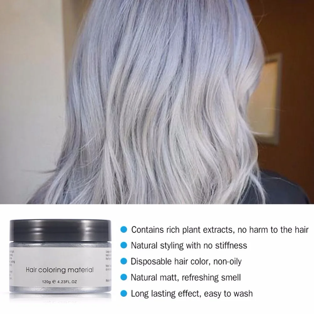 120g Hair Coloring Wax Silver Ash Grey Strong Hold Temporary Hair
