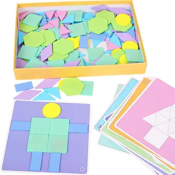 

190Pcs Macaron Wooden Geometric Building Jigsaw Puzzle Kids Cognition Toy