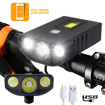 

Waterproof T6 + COB Front Bike Headlight USB Rechargeable Bike Light Handlebar Cycling Lamp with Built-in Battery