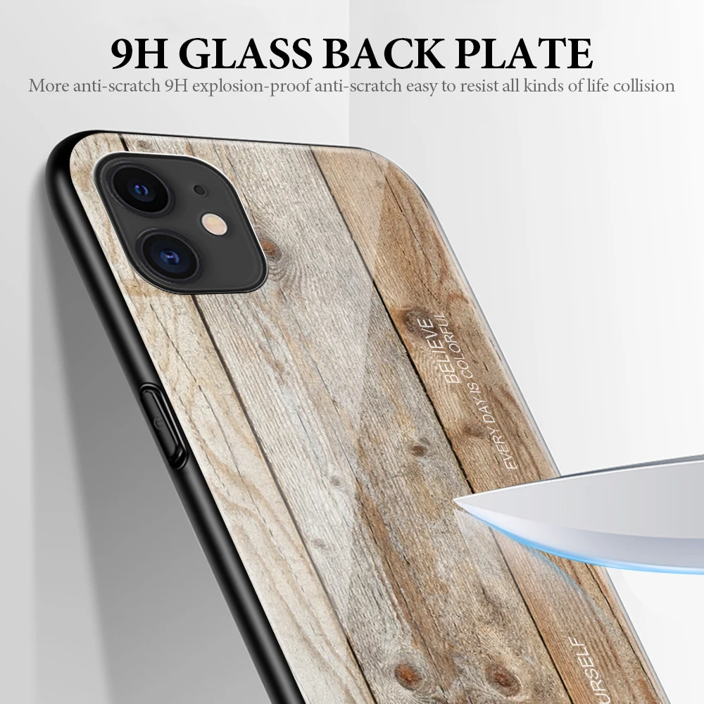 Роскошный Деревянный градиентный стеклянный чехол для iPhone 11 Pro MAX с мягкими