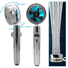Pressurized Rainfall Shower Head Adjustable 360°Spin Water Saving With Small Fan Hand-held Spray Nozzle Bathroom Accessories