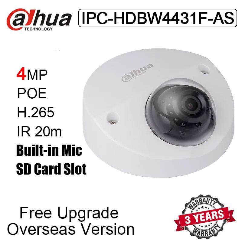 Dahua IPC-HDBW4431F-AS 4 МП мини купольная сетевая камера IK10 POE IR 20 м IP67 Micro SD камера видеонаблюдения Интеллектуальное обнаружение с логотипом