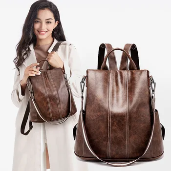 

High Quality Leather Fashion Women Backpack Large Capacity Brand School Bag For Teenager Girls Male Travel Bags