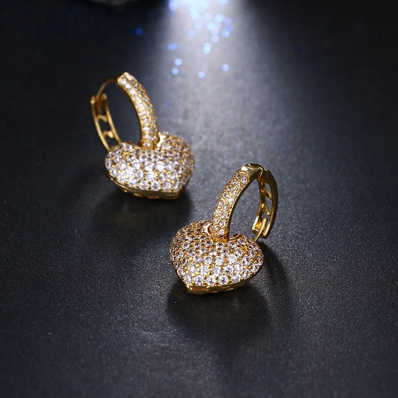 Новинка,, 3 цвета, микро-инкрустированные циркониевые Кристаллы из Swarovski, Персиковое сердце, простые креативные женские серьги