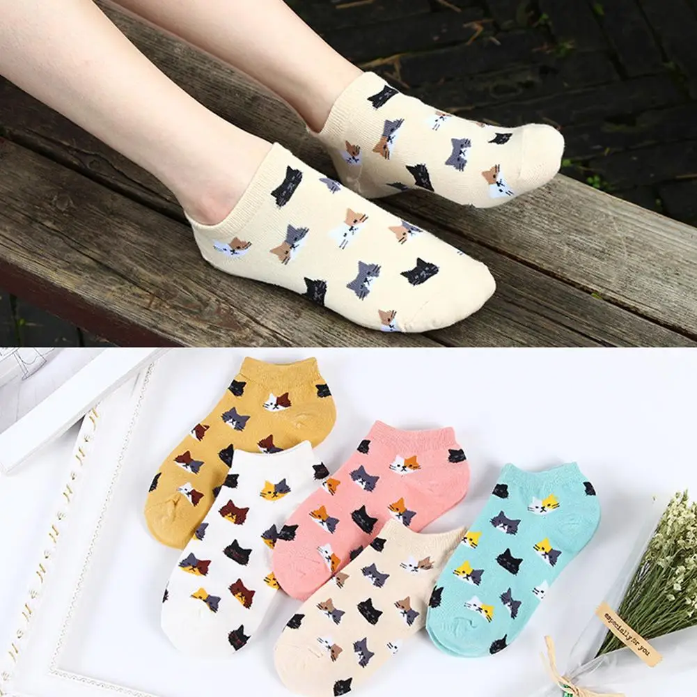 HobbyLane нескользящие носки для верховой езды, 5 пар/много милых носков с животными, женские летние корейские забавные короткие носки с котом
