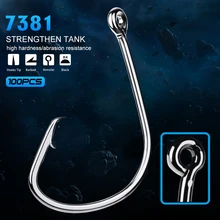 100 шт. рыболовных крючков 7381 бронзовых морских рыболовных крючков 1-1/0-2/0-3/0-4/0-5/0# спортивные круг крюк черный цвет с высоким содержанием углерода Сталь джиг большой крюк