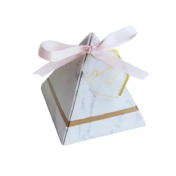 

Candy Box, Triangular Boxes Wedding Favors Party Supplies Paper Gift Boxes with Thank You Card and Ribbon