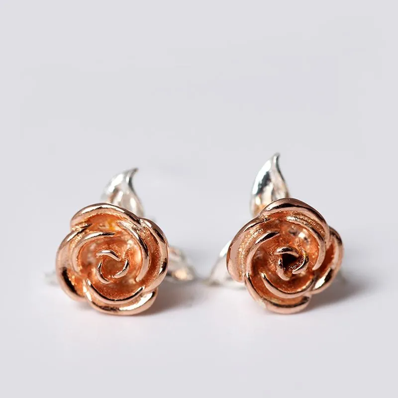 Rose Gold 925 пробы серебряные серьги-гвоздики в виде цветов розы для женщин, модный простой стиль, популярный подарок для девушек, серебряные серьги, ювелирное изделие - Цвет камня: Rose Gold