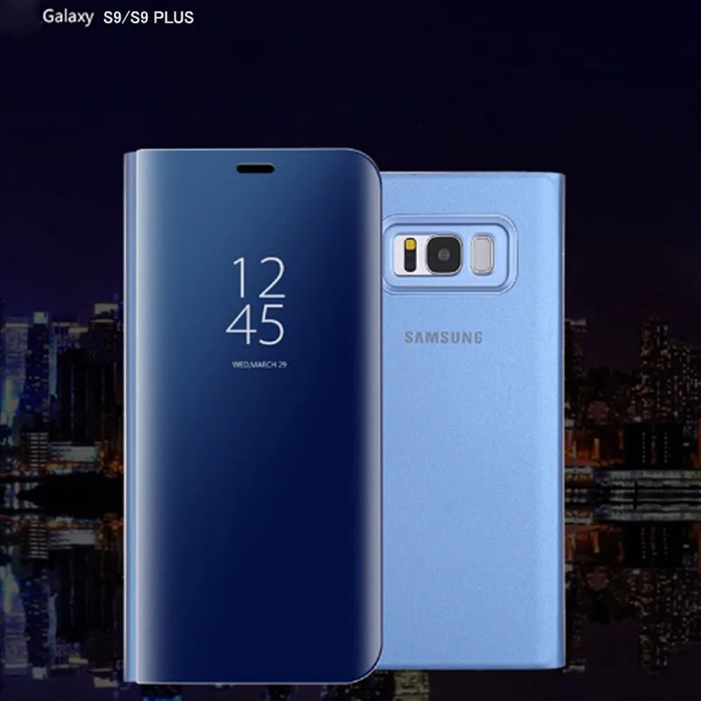 Sky Blue Умный флип-чехол с подставкой для samsung S10e S10 5G S10 Plus S8 S9 360 противоударный кожаный зеркальный чехол для телефона Note8 Note9 Capa - Цвет: Sky Blue