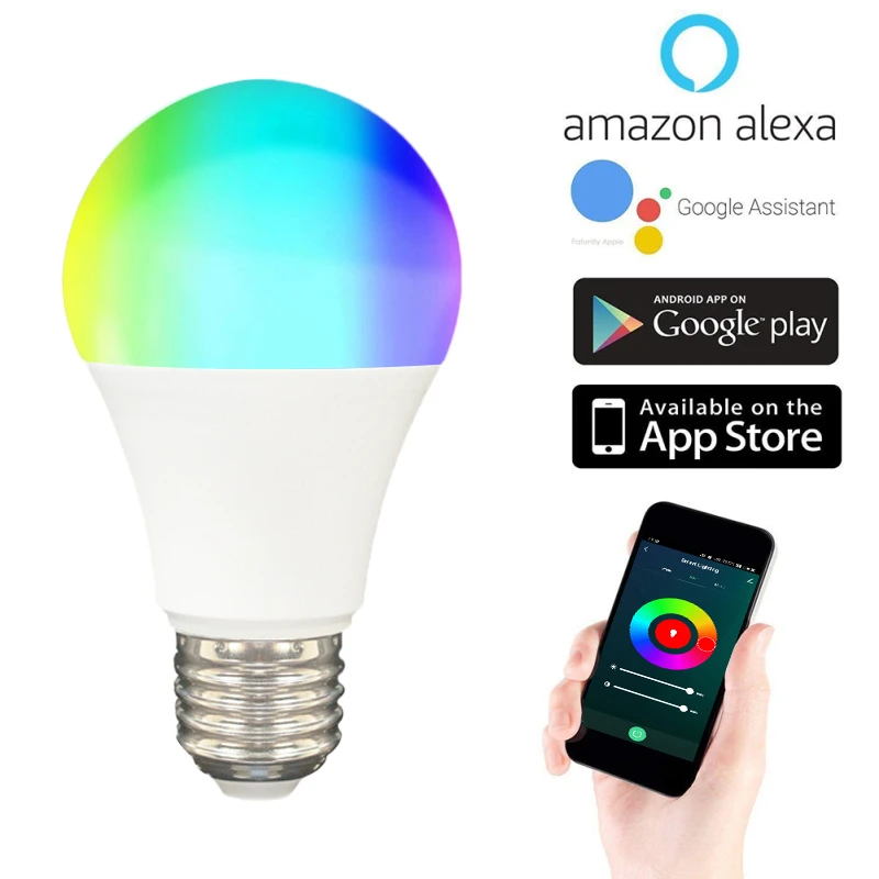 Bombilla inteligente E27 RGB con función de temporizador, luces para el hogar, lámpara para fiesta, película, vídeo, atmósfera, funciona con Alexa y Google|Módulos de domótica| - AliExpress