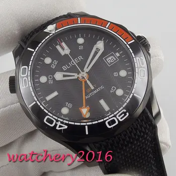 

41mm Bliger Black dial Automatic Luminous PVD Sapphire GMT Mechanical mens Watch