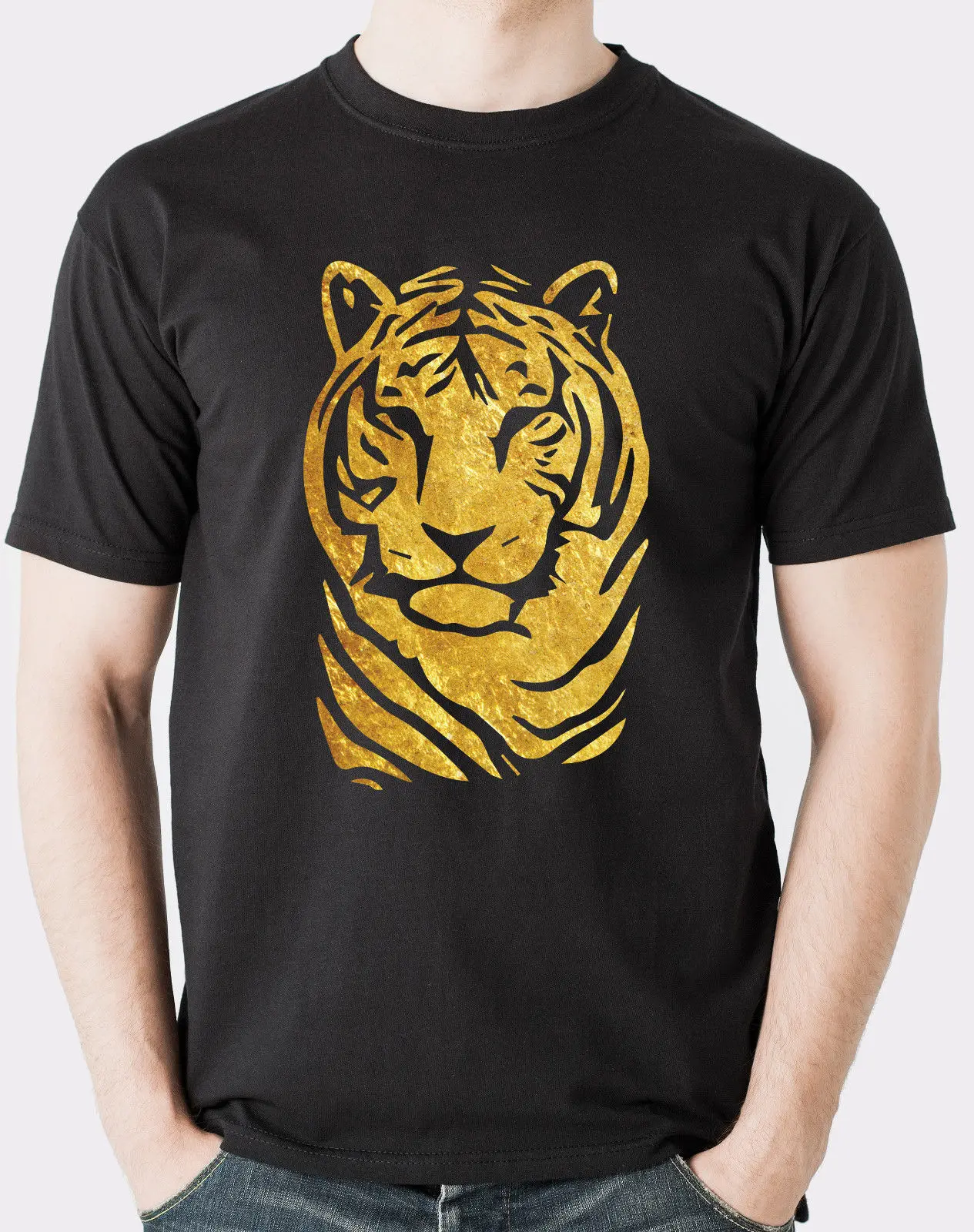 Gold foil tiger design on a loose fit T-shirt mens tshirt Summer Men'S fashion Tee Comfortable t shirt Casual Short Sleeve TEE |