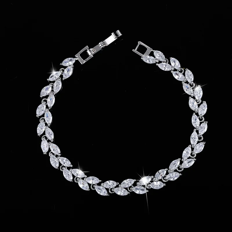 

Fashion Charm AAA Cubic White Zircon 7 Colors Leaf Jewelry Bracelets for Woman Elegance Wedding Birthday Party Gift