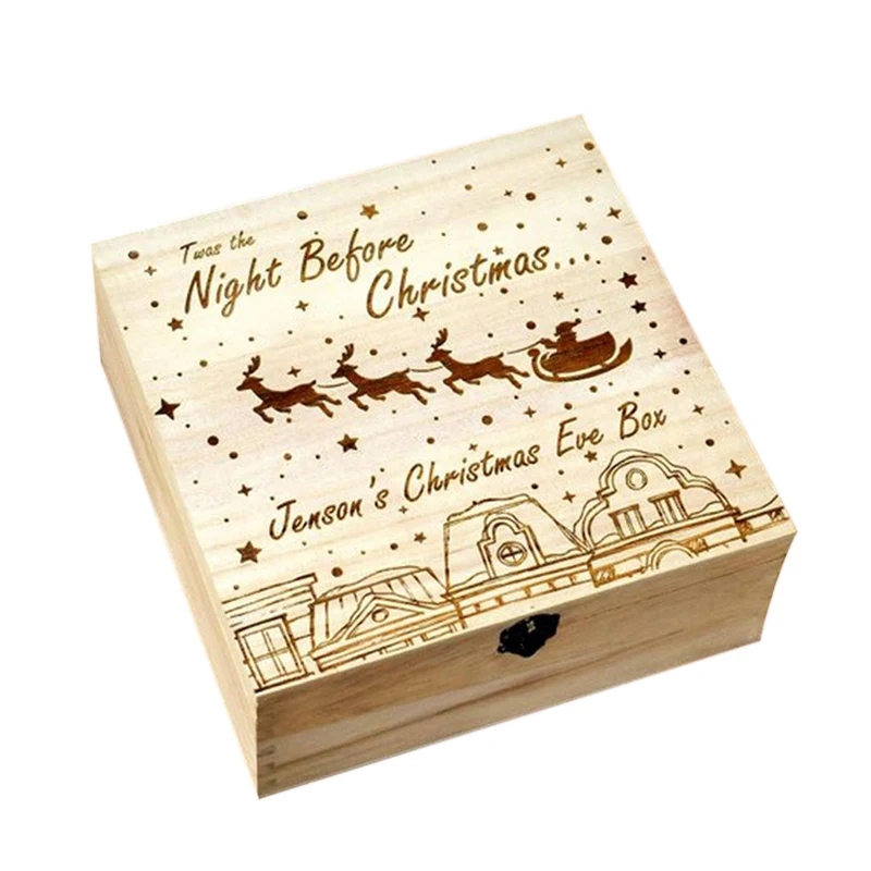 Рождественский подарок коробка деревянная Выгравированная домашняя коробка для хранения Снеговик Санта Клаус и Лось яблоки ювелирное изделие с урной случае детские подарки