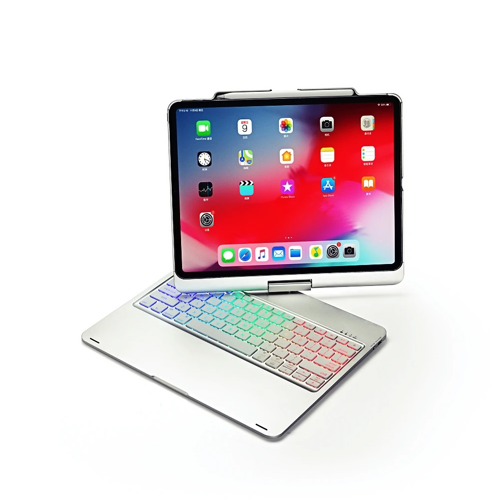 Вращающаяся Беспроводная Bluetooth клавиатура с подсветкой корпуса для Apple iPad Pro 12 9