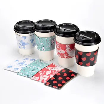

50pcs Anti-scalding thick paper cup disposable coffee cup hot drink packaging cups with insulation kraft paper sleeve and covers