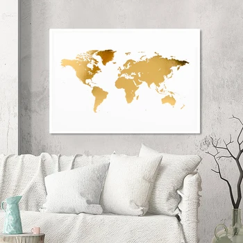 

Gold Wold Map Print Office Decor Modern Minimalism Golden World Map Poster Canvas Painting for Living Room Home Wall Art Picture