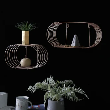 

1 pc wall shelf combination iron metal decorative shelf round hanging storage holder rack wall decoration potted ornament holder