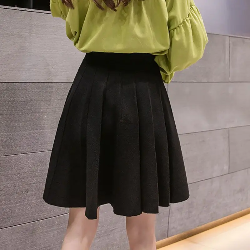 Wholesale New A-Line Pleated Mini Skirts Women Autumn Winter High Waist Elastic Skirt Fashion Casual Sweet Solid Color Skirt