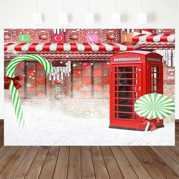 

Christmas Photography Background Store Telephone Booth Candy Snow Indoor Backdrop Party Banner Props Seamless Studio Background