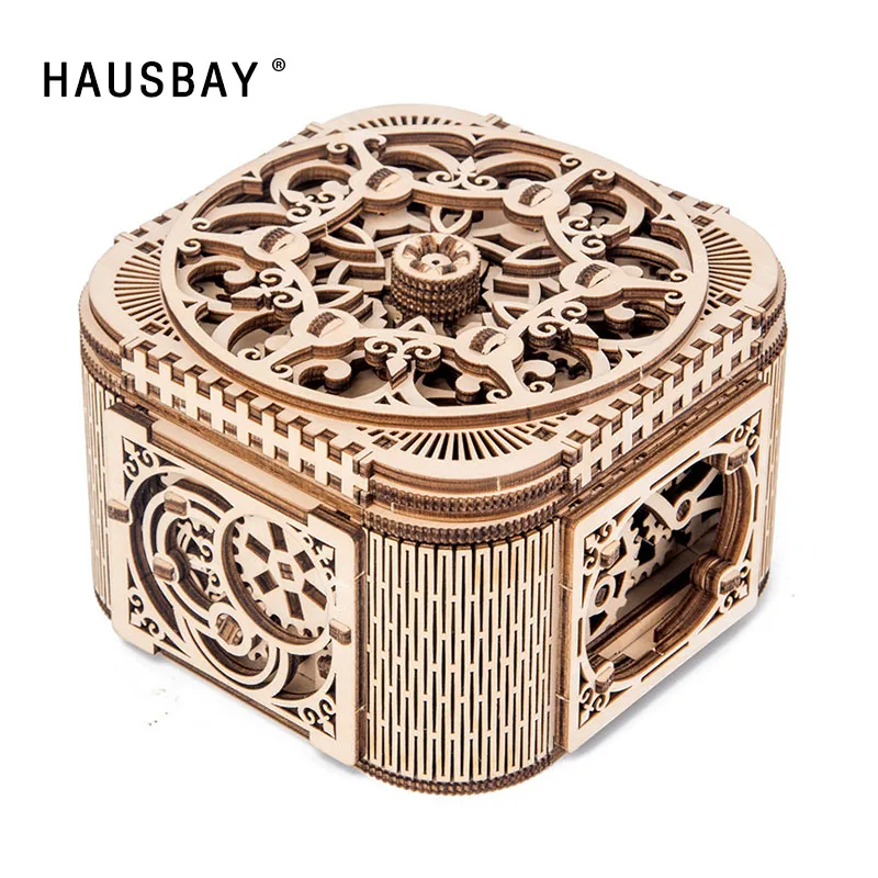 

Wooden Safe Password Box Creative Piggy Bank Treasure Box 3D Puzzles Mechanical Transmission Gift for Kids Decor Ornaments D106