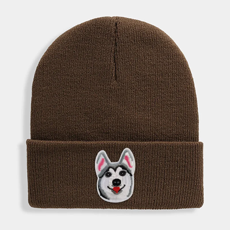 Huskies Hats Fashion Patches Sweet Beanie For Unisex Winter Brimless Stretchy Bonnet Solid Color Outdoor Cap Knitted Beanie