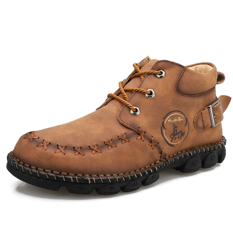 

New Spring Autumn Handmade Men's Boots High Quality Leather Ankle Boots Outdoor Comfortable Casual shoes Men's Shoes Size 38-48
