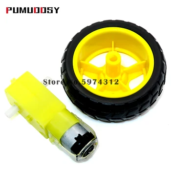 

1pcs/lot=1pcs TT motor + 1pcs 65mm wheel DC3V-6V Motor 130 Gear motor with the wheel for Arduino Smart Car Robot TT Motor 3V-6V