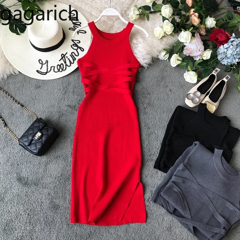 Gagarich, мода, стрейчевое облегающее женское платья, вязаный сексуальный жилет, однотонный, с круглым вырезом, женское Бандажное платье, женское платье, Vestidos