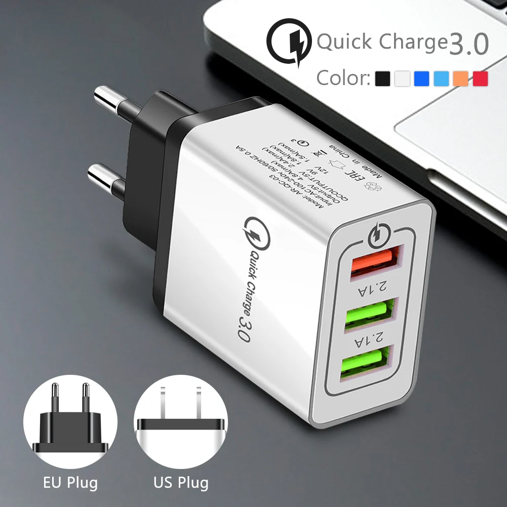 

EU/US Plug Quick Charge 3.0 USB Fast Wall Charger Adapte 1/3 Ports Power Adapter For Huawei Mate 30 iPhone Samsung S9 S8 HTC