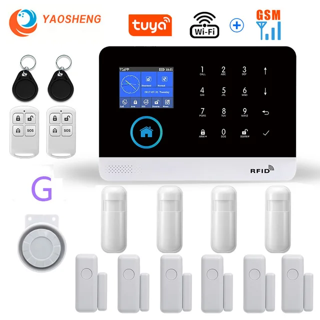 Wireless WIFI GSM Home Security Alarm System For Tuya Smart Life APP With Motion Sensor Detector Compatible With Alexa & Google G