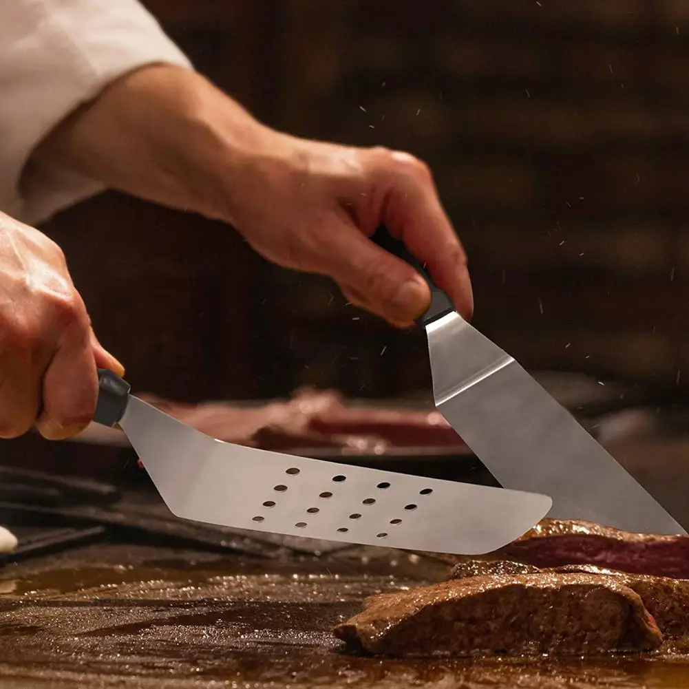Grill Shovel Extra Thick Wear-resistant Rustless Durable Heat-resistant Stainless Steel Grill Fork Tong Scraper Barbecue Tools