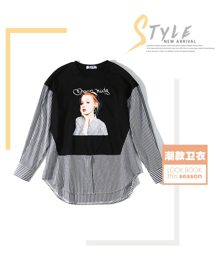 Тянущийся свитер женский Осень Новые Самые продаваемые модели на Aliexpress мультфильм Печатный полосатый длинный рукав футболки топы