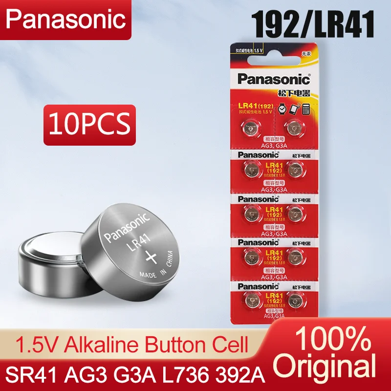 10PCS Panasonic LR41 192 SR41 AG3 G3A L736 192 392A 1.5V Button Coin Cell For Toy Calendar Calculator Scale Watch Batteries LR41 camera battery