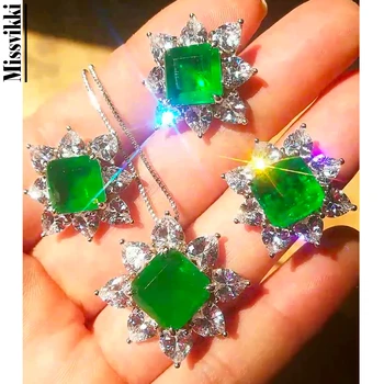 

missvikki 3pcs Romantic Trendy Green Shiny Necklace Earring Ring Jewelry Set Women Wedding Green Cubic Zirconia Jewelry 2020