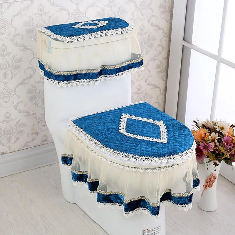 3pcs Set Toilet Seat Cover Lace U-shaped Overcoat Durable WC Decoration Dustproof Mats SEP99