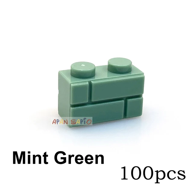 DIY Building Blocks Wall Figures Bricks 1x2 Dots 50/100PCS Educational Creative Toys for Children Size Compatible With 98283 Mint Green 100pcs