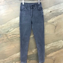 Новые осенние и зимние Женские Простые узкие джинсы с талией уличные 924