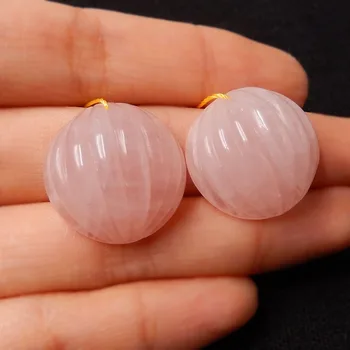 

Sales 1Pairs Natural Stone Pink Quartz Gemstone Earring Bead 20x20x10mm 10.5g