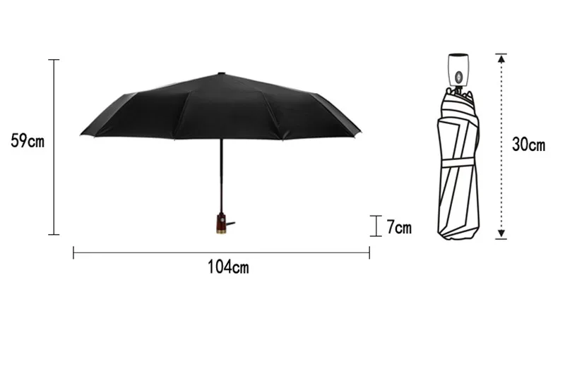 Leodauknow Business fully automatic three folding windproof solid wood handle with metal men's sunny and rainy umbrella