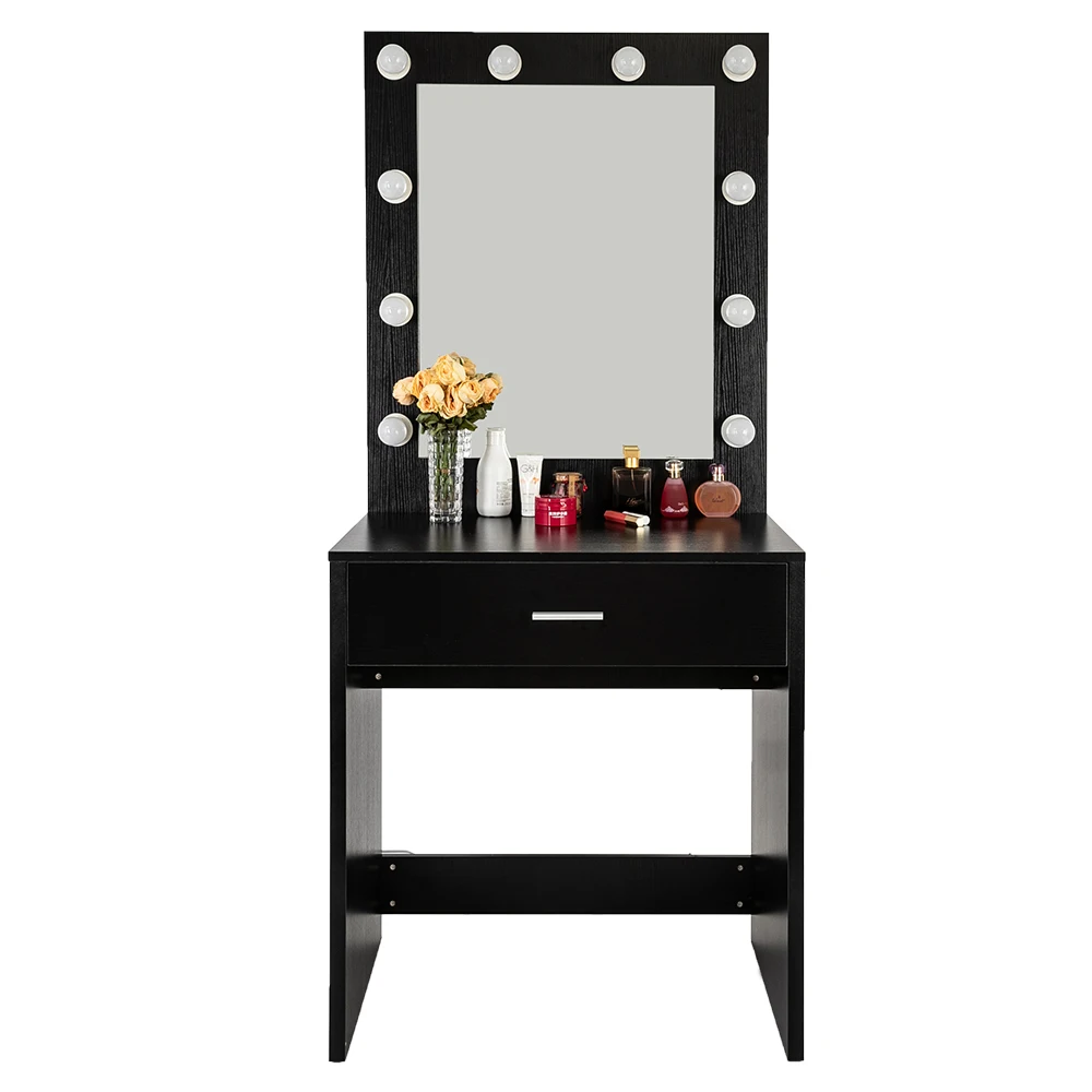 

FCH With a Light Cannon Large Mirror Single Drawer Dressing Table Black ins Fashion Dressing Table Special metal handle